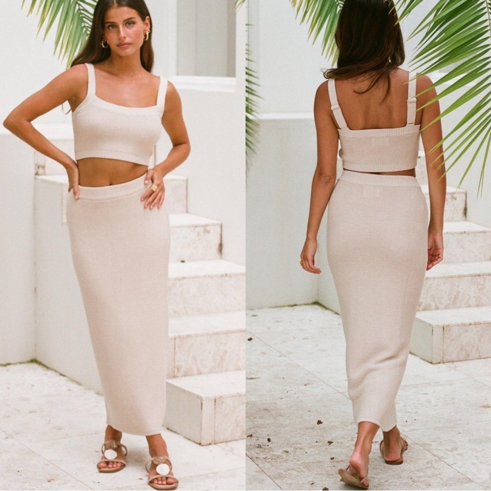 Sabo Skirt Beige Knit Maxi Skirt and Crop Top Set Worn Once Size Medium